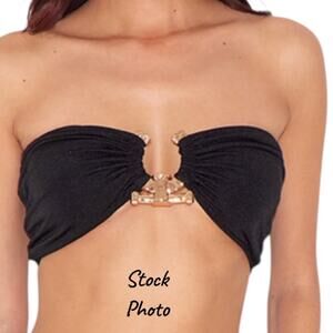 PRETTY LITTLE THING Black w/Gold-Tone Center Embellishment Bikini Top Size 6